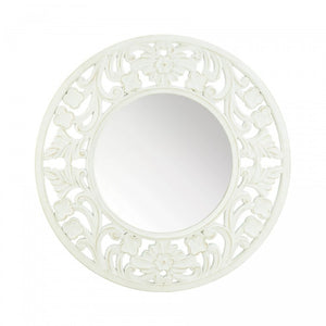 Carved Round White Wall Mirror