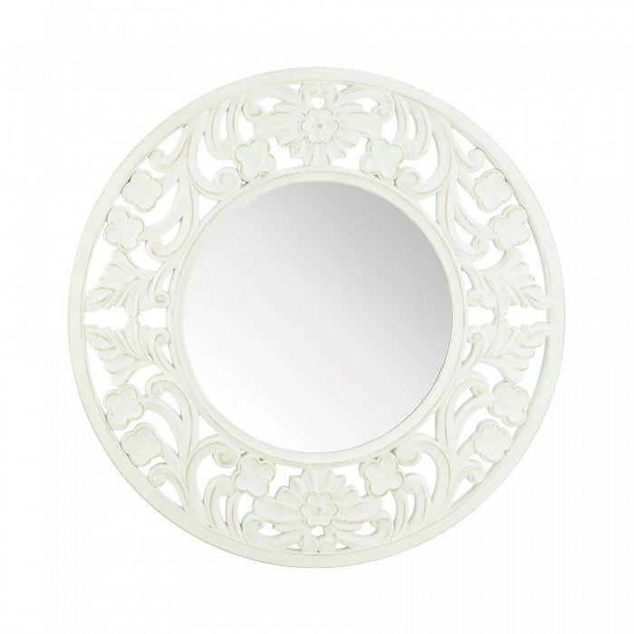 Carved Round White Wall Mirror